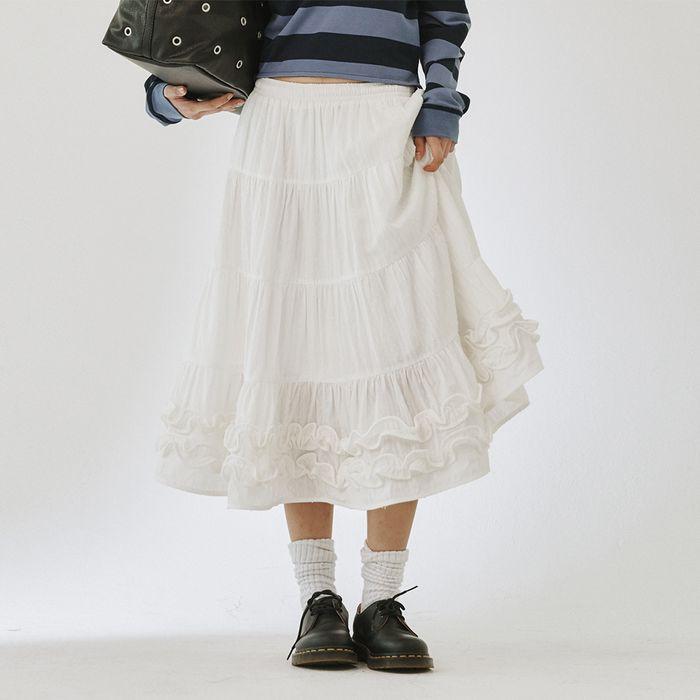 [2차]MIDDLE FRILL SKIRT, WHITE