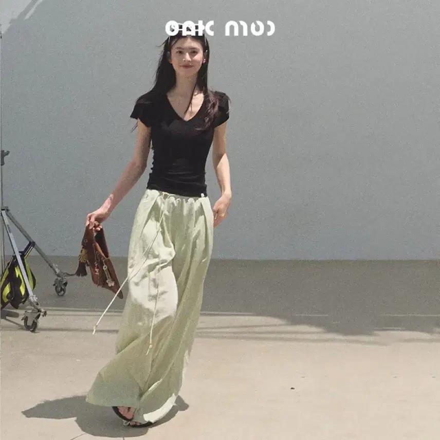 OAKMOO 팬츠 비즈 와이드 레그 팬츠 루즈핏 캐주얼 롱 팬츠