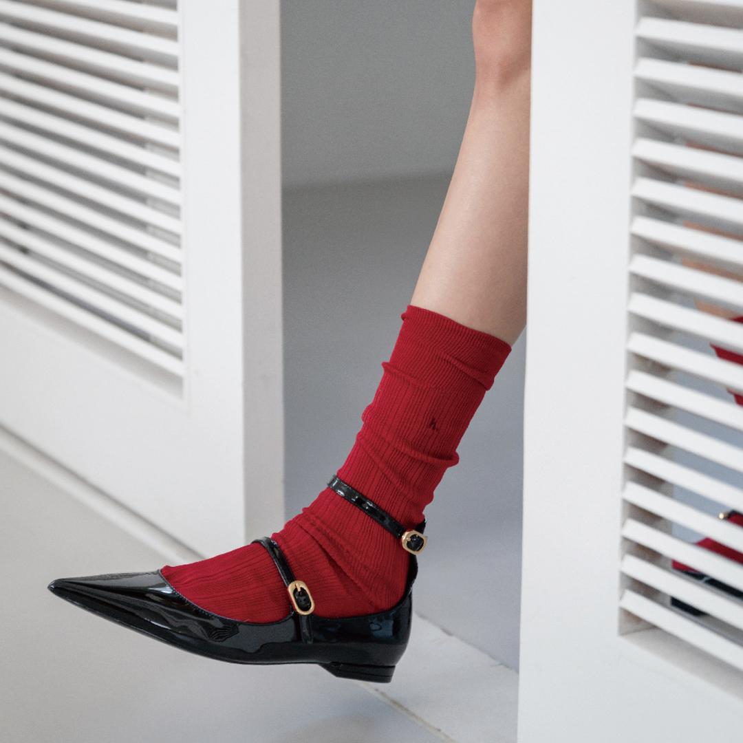 [no.013 REORDER] classic red basic silket socks