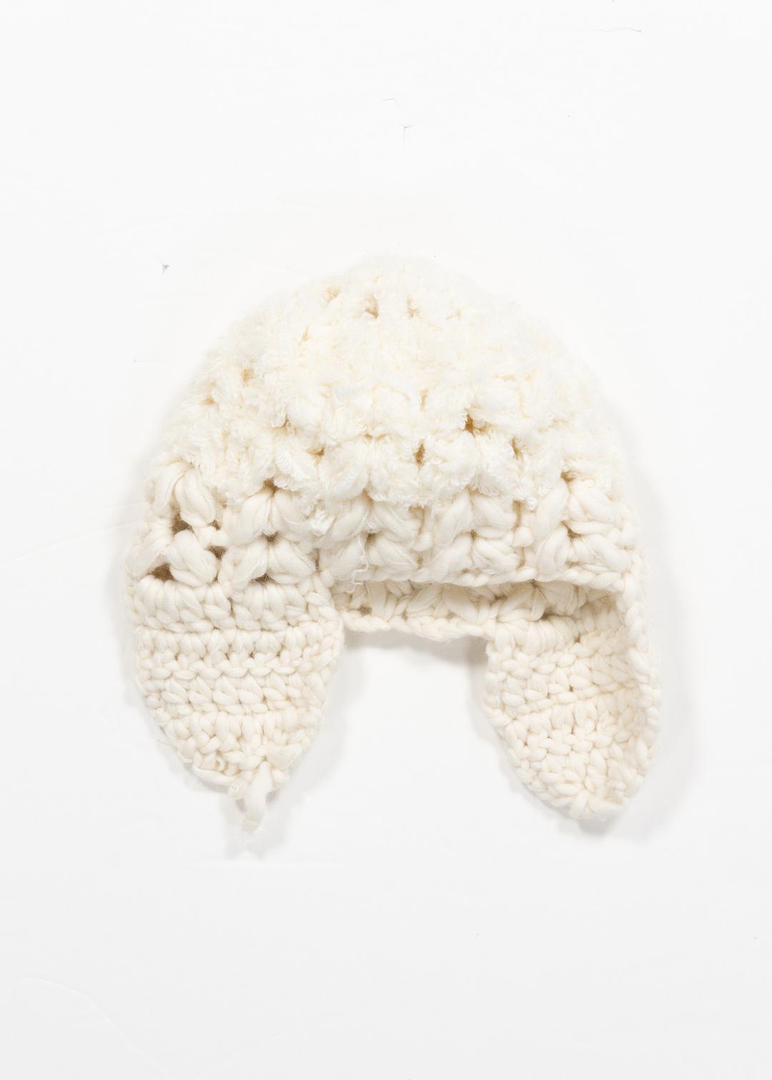 WOOL MIX HANDMADE CROCHET BEANIE - WHITE