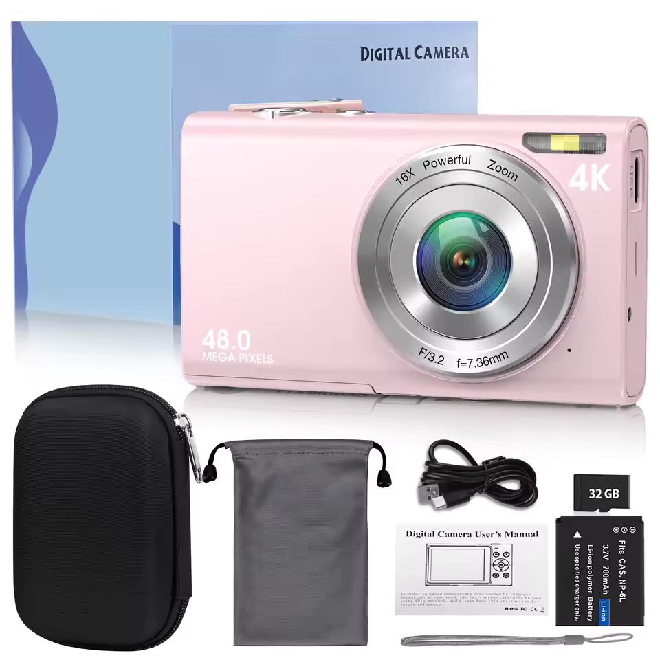 4K 디지털 카메라 자동 초점 블로깅 카메라 HD 48MP, 2.8인치 대형 스크린 캠코더 카메라, 어린이 성인용 사진 촬영용