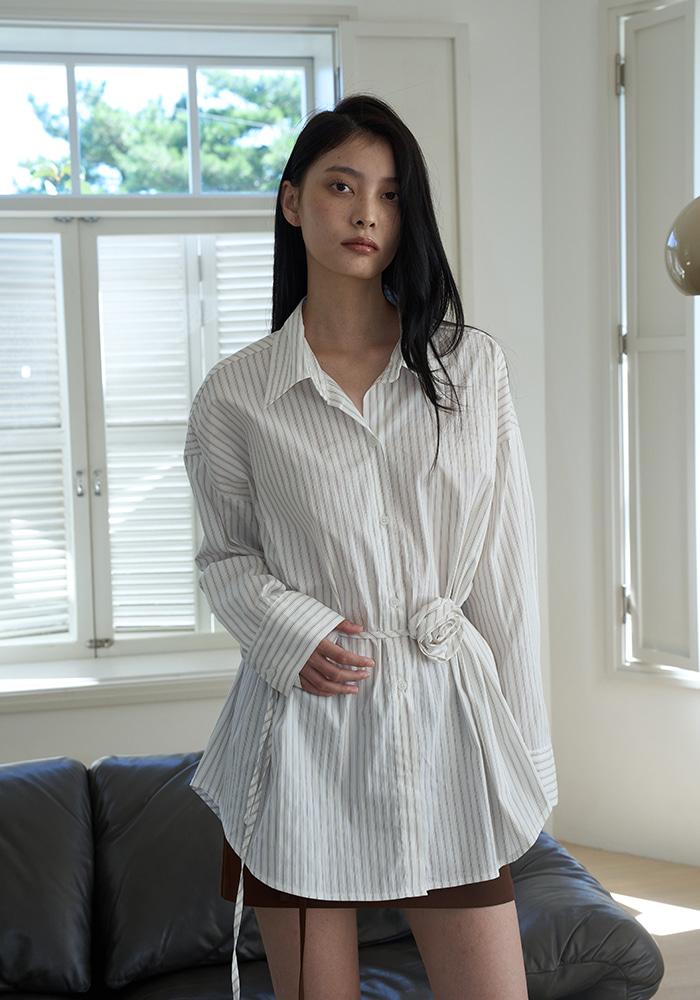 CASAGE STRIPE COTTON SHIRT-BEIGE