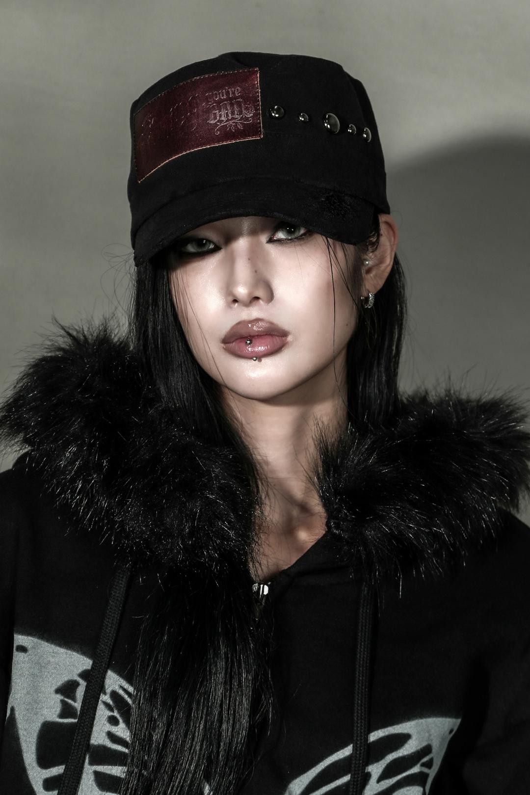 LABEL STUD MILITARY CAP #WINE - 달링유어배드