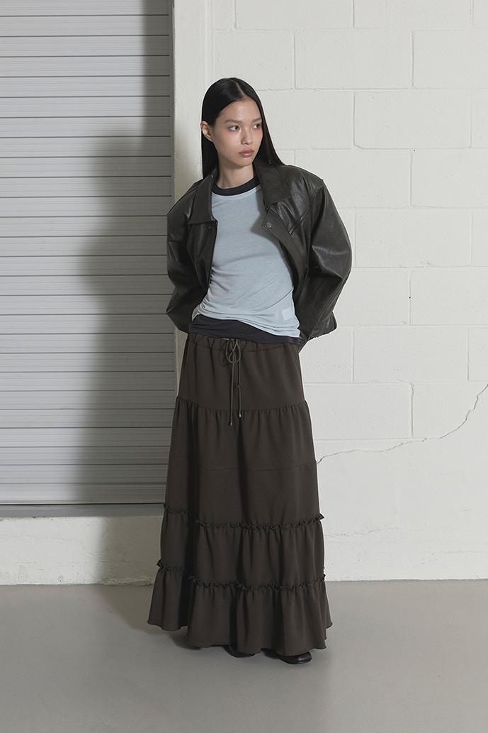 [10/18 예약 배송] FRILL MAXI SKIRTS - KHAKI