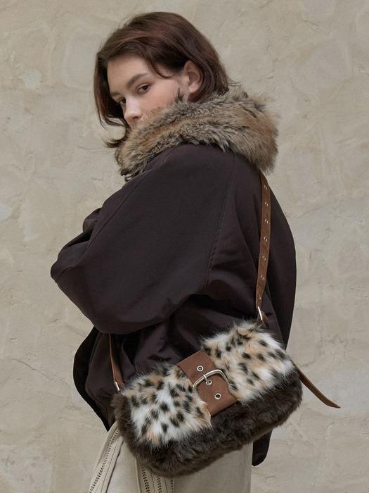 레오파드 투톤 퍼 숄더백 Brown