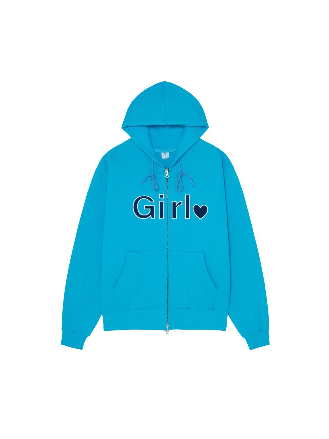 Girl zip-up hoodie - Aqua blue (걸 후드 집업 아쿠아 블루)