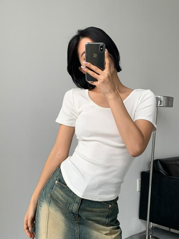면모달유넥언발반팔티 시크릿오즈 면스판티셔츠 언발티셔츠 반팔티셔츠 유넥라인티 유넥티셔츠 ozbridge