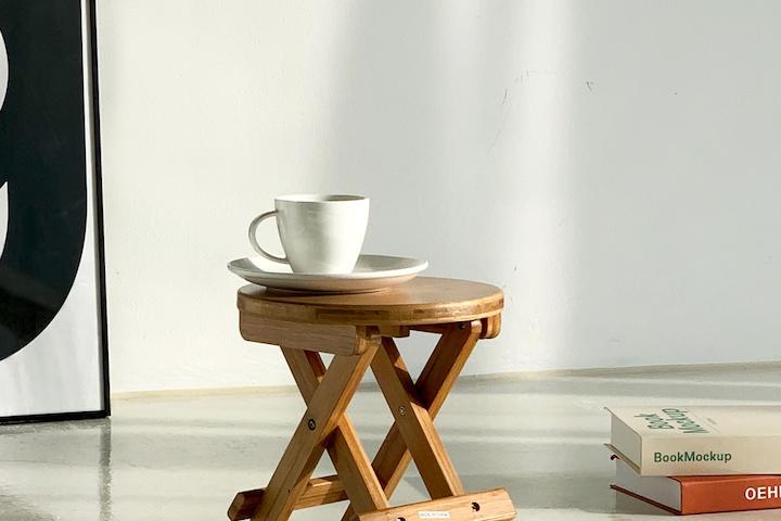 뱀부 접이식 스툴 의자 원형