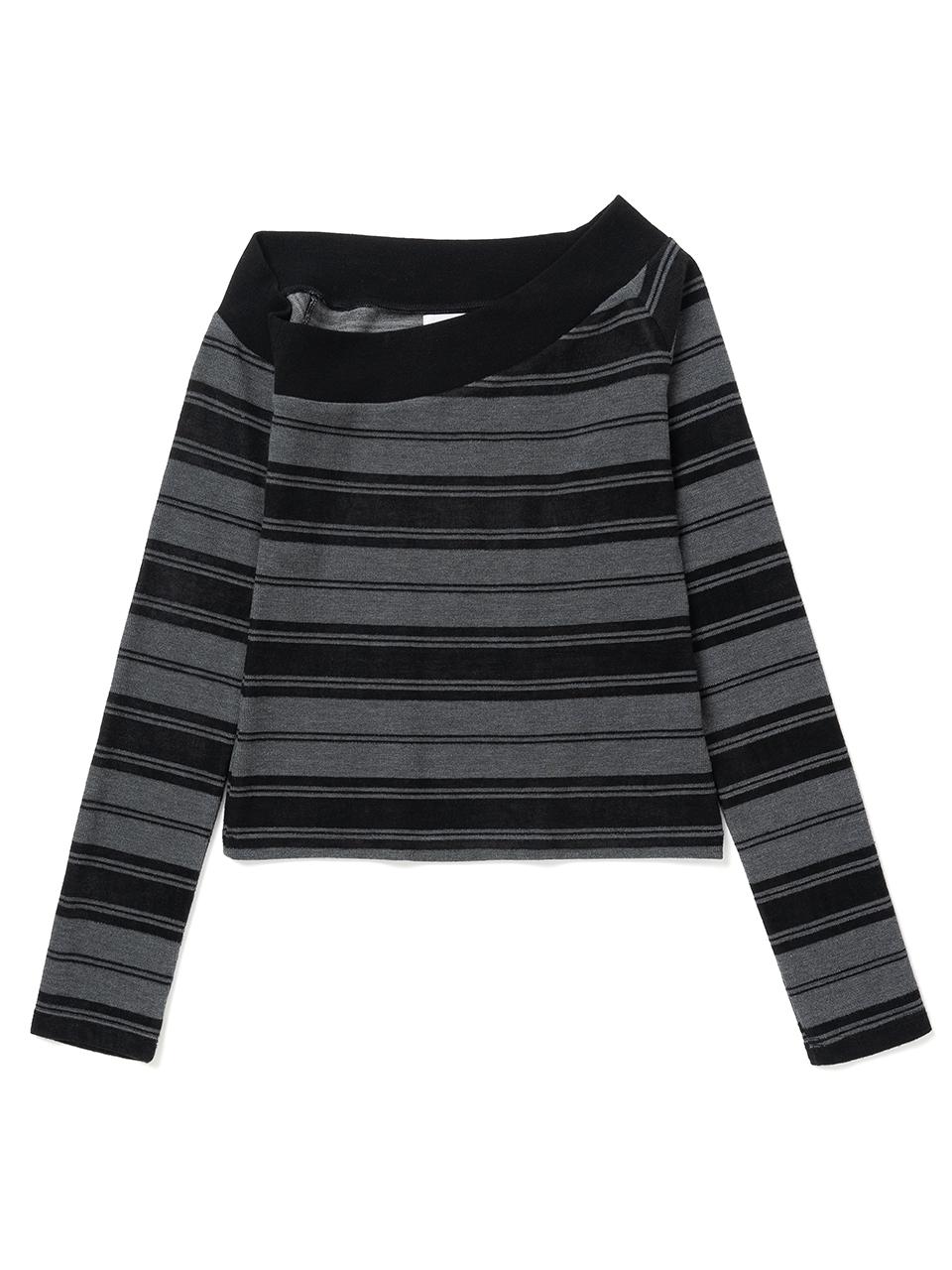 One Shoulder Striped T-shirt [Charcoal Gray]