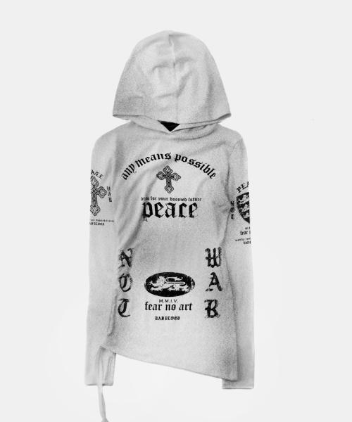 PEACE NOT WAR 슬림 컷아웃 후드 - 화이트