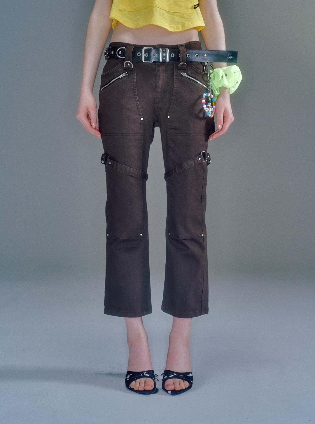 BONA STRAP ANKLE PANTS BROWN