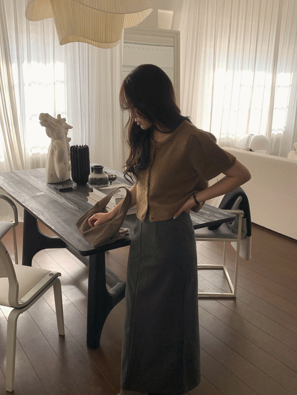 무드인슬로우 (sale)로제 퍼프 반팔가디건