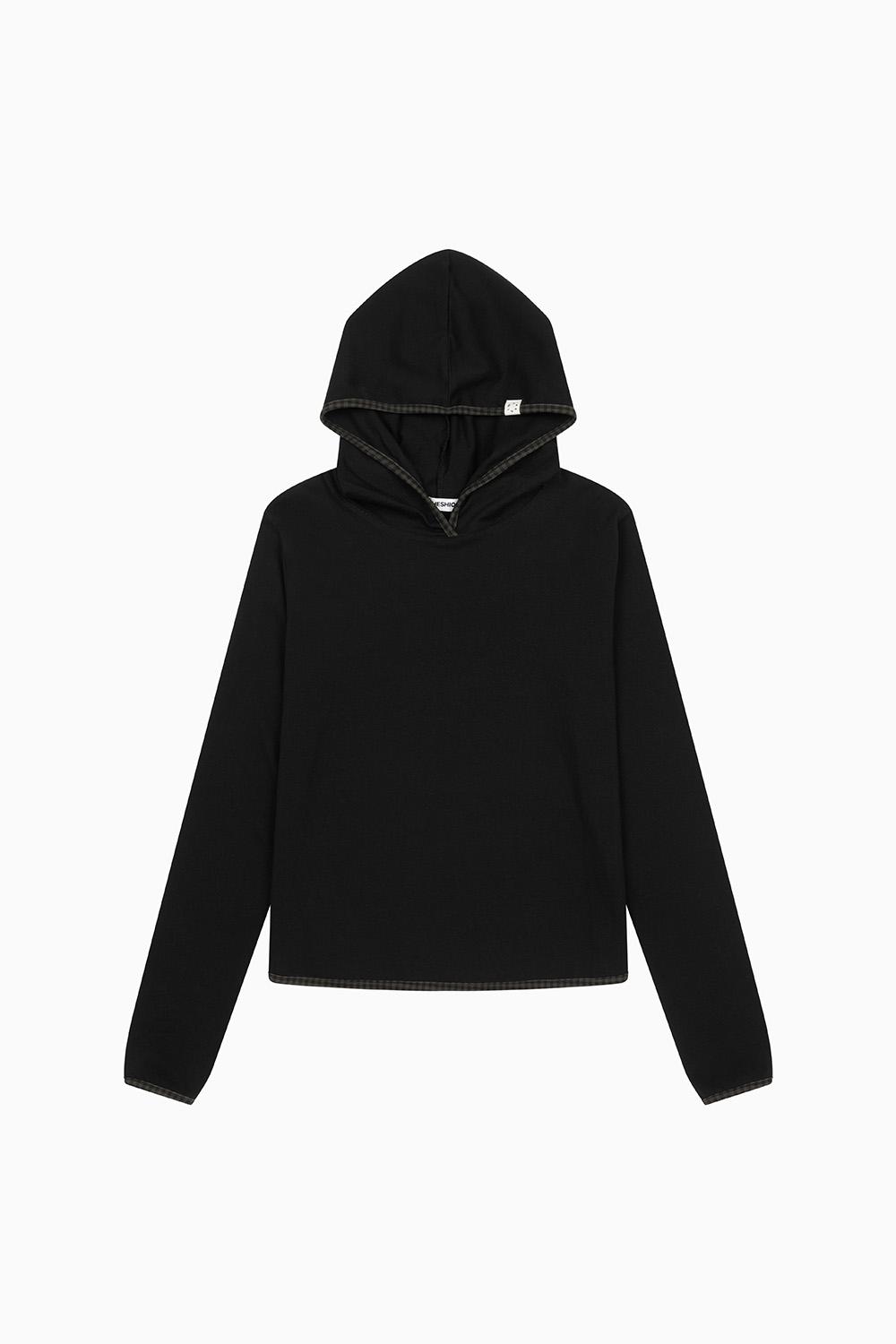 LONG HOODED T-SHIRTS, BLACK