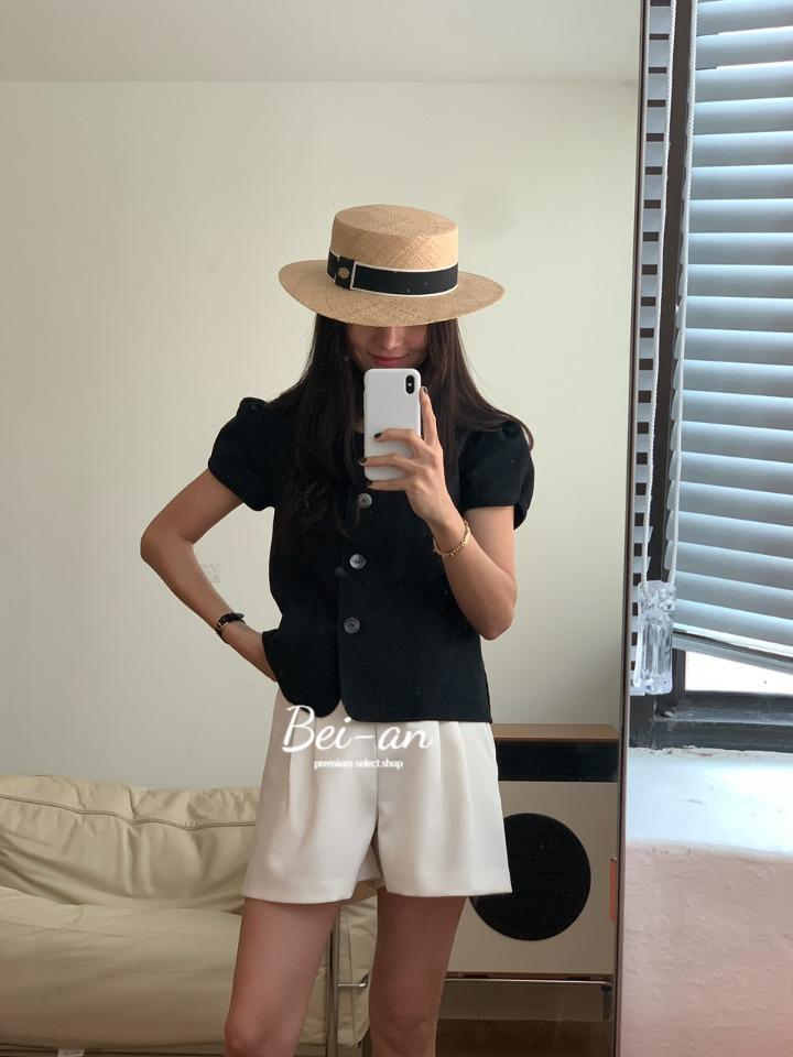 바이안 underson 언더슨 파나마 로고 모자 라피아 배색 밀집 모자