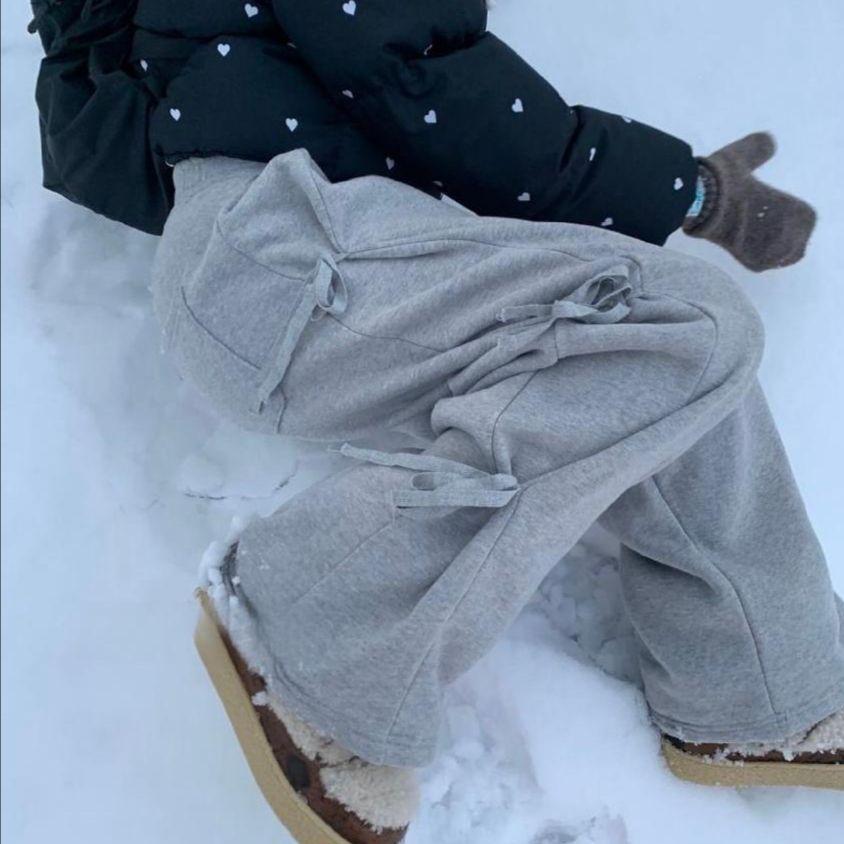 갓수 사이드 리본 트레이닝 와이드 팬츠 발레코어 츄리닝