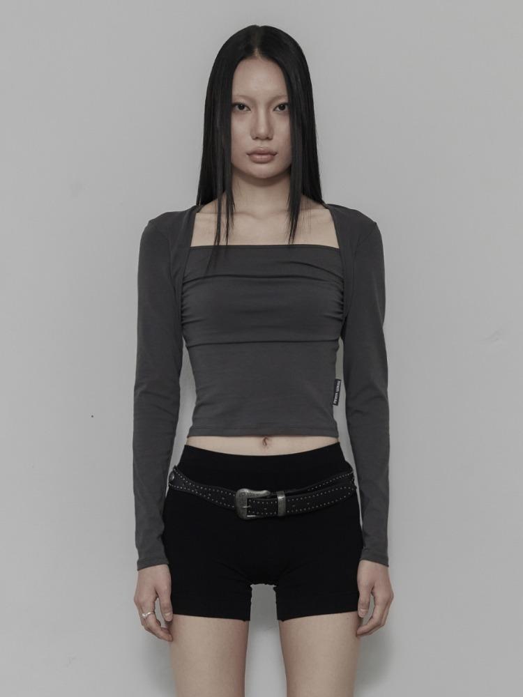 [mnem] Bolero Shirring Top (charcoal) – Renew