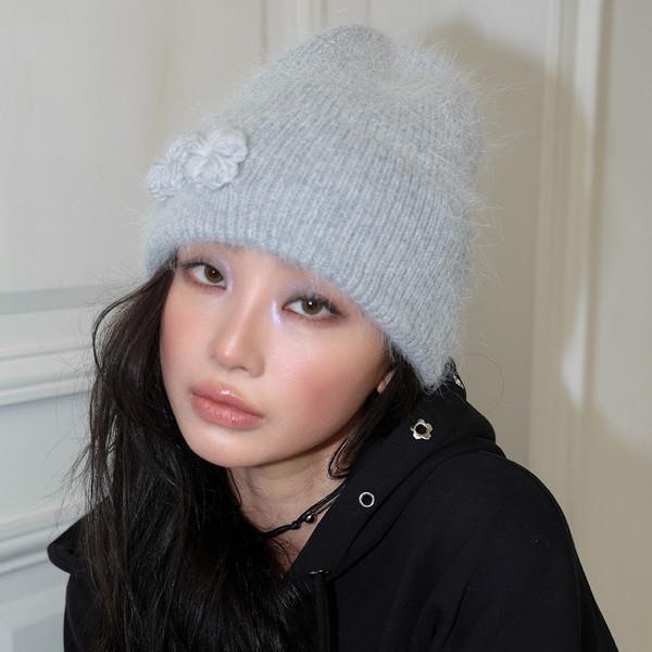 FLOWER FLAKE ANGORA BEANIE - GREY
