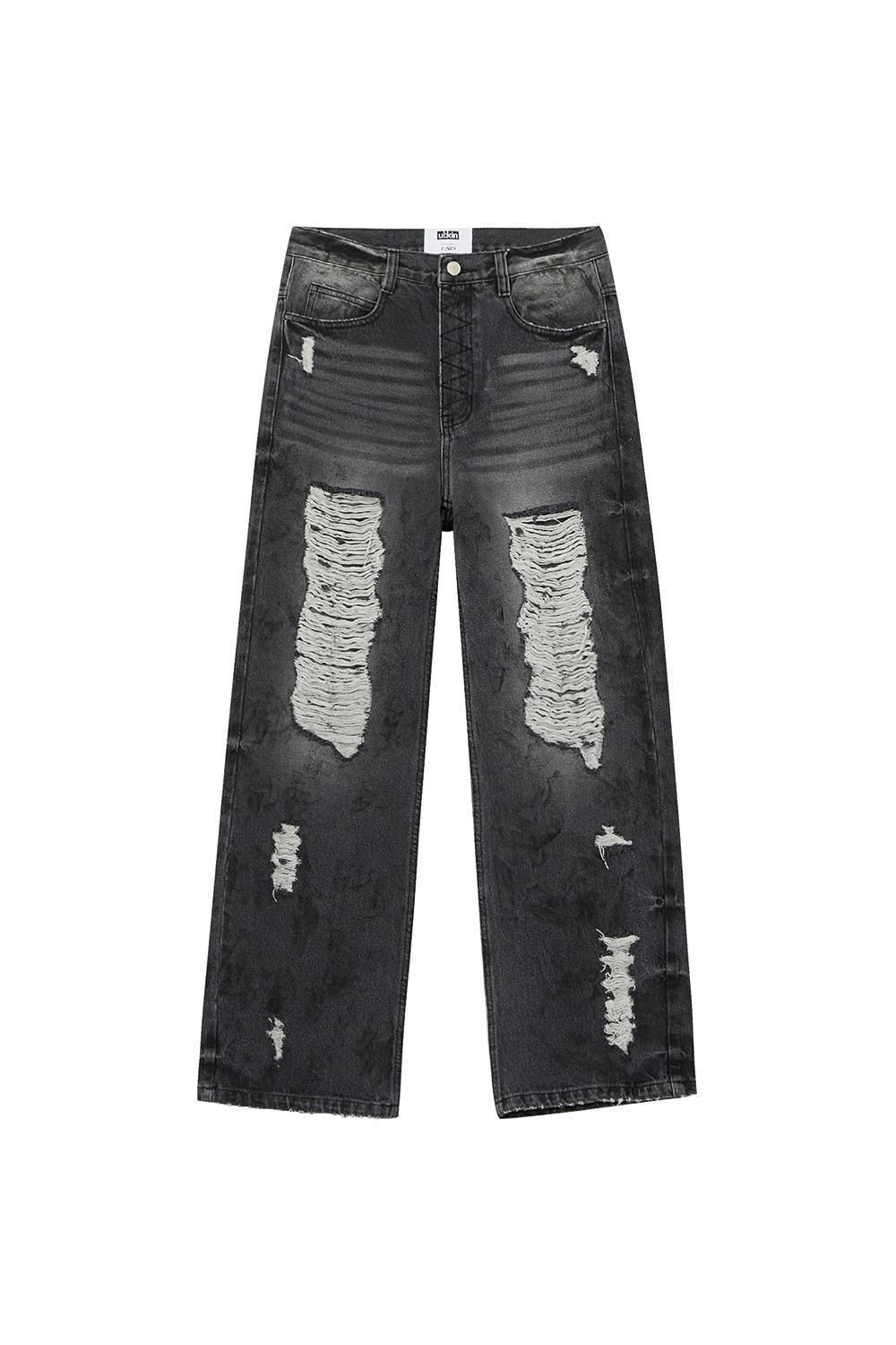 [Runway] Destroyed Dirty Washed Denim Pants_Black