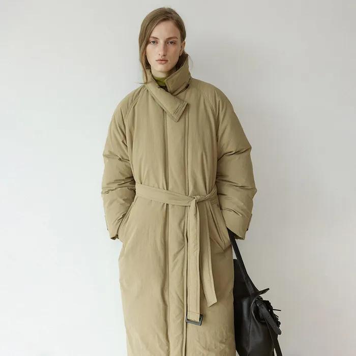 Belted Long Goose Down Coat DARK BEIGE [SD5WH405-96]