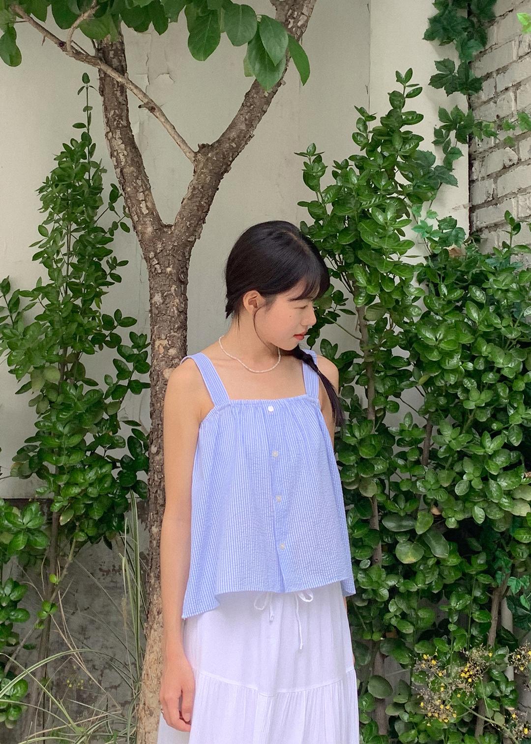 [Monoa Made] stripe minimal sleeveless_Blue