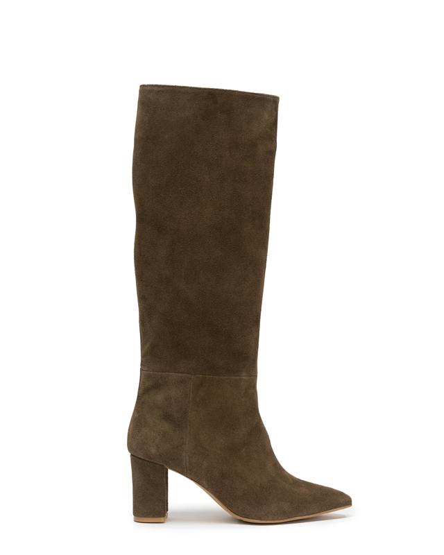 olive suede point-toe long boots