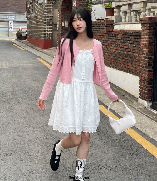 더블콩 [끈조절/레이어드]리브 레이스 나시 원피스(2colors)