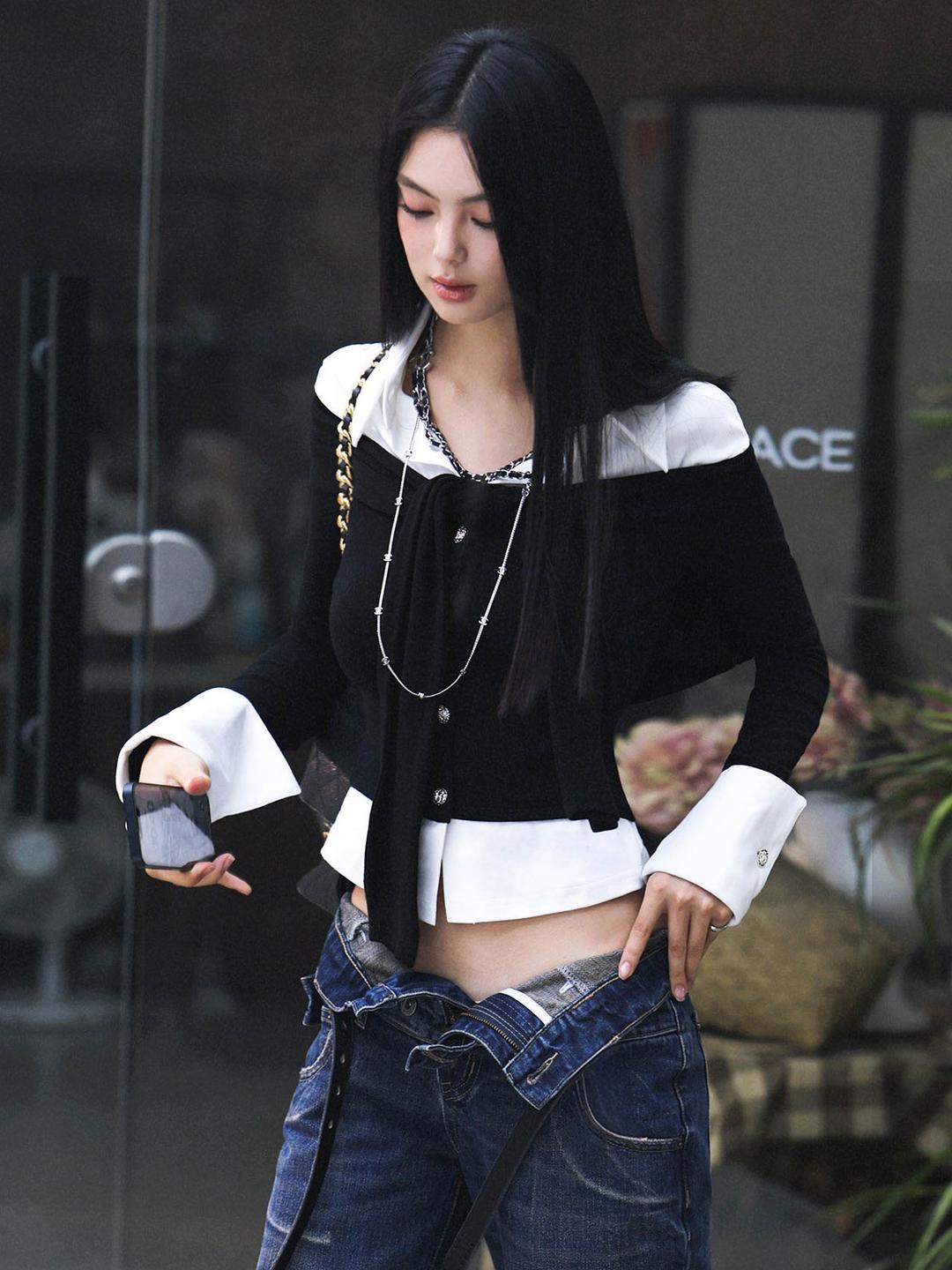 [BulletNini] Detachable Shawl Shirt Layered Top