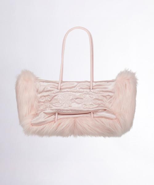 Fluffy Slouchy Satin Bag Coral Beige/Pink