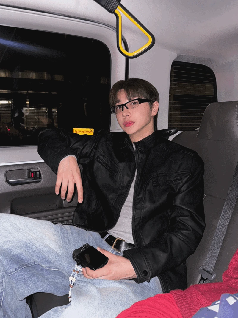 Y2K 슬림 레이서 레더 자켓 (2color)