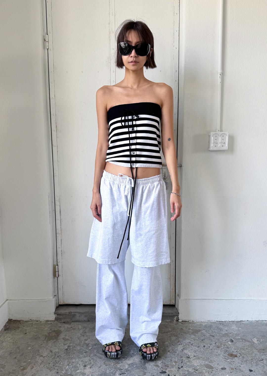 BUTTON KNITTED TUBE TOP NAVY STRIPE