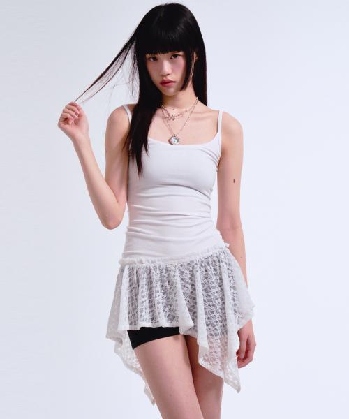 SLEEVE LESS LAYERED LACE DRESS WHITE