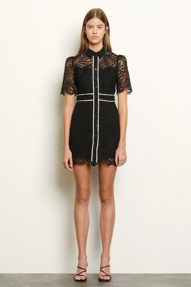 SANDRO 산드로 (창고정리) 블랙 레이스 셔츠 카라 미니 원피스