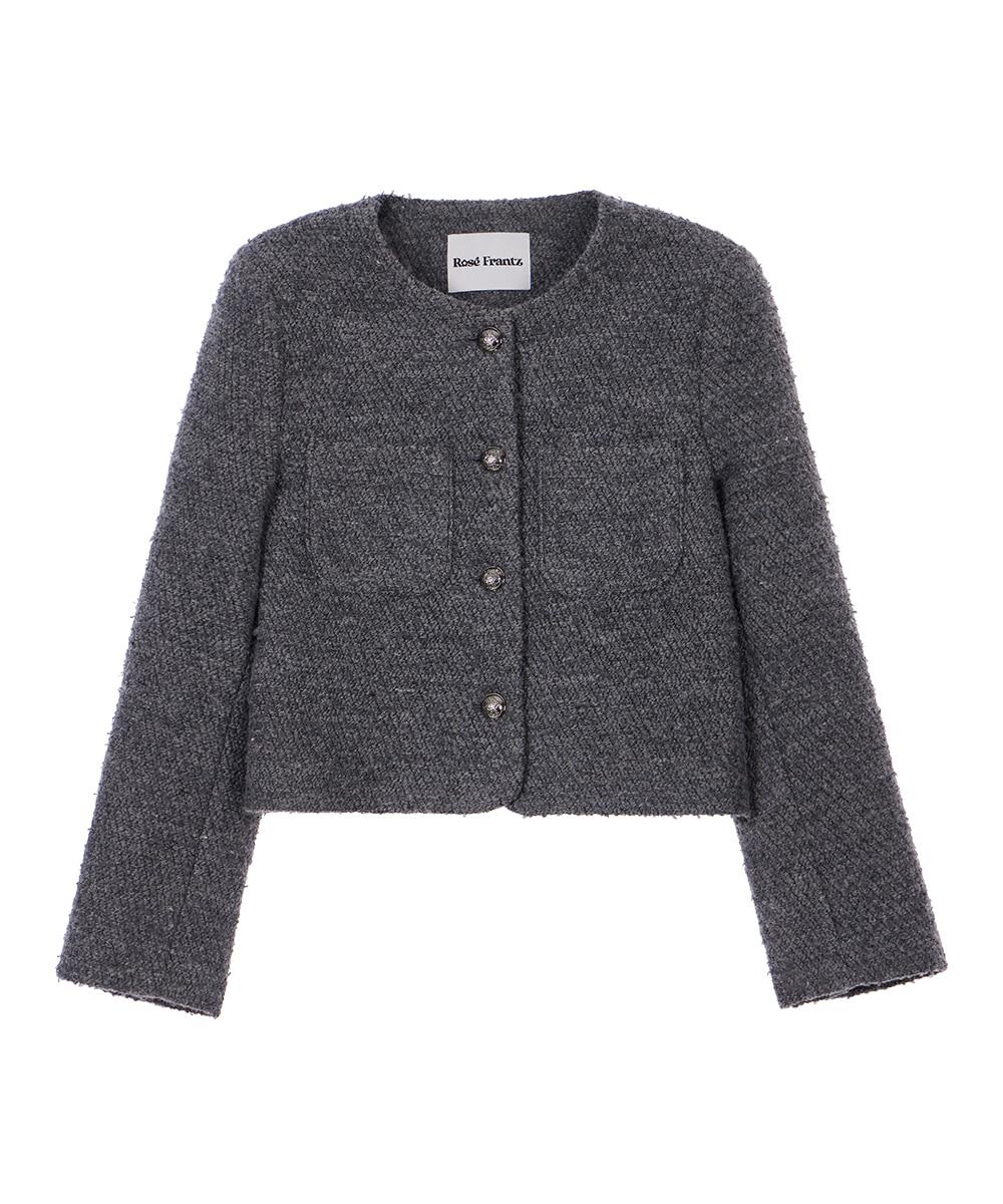 Classic Button Crop Tweed Jacket [Charcoal]