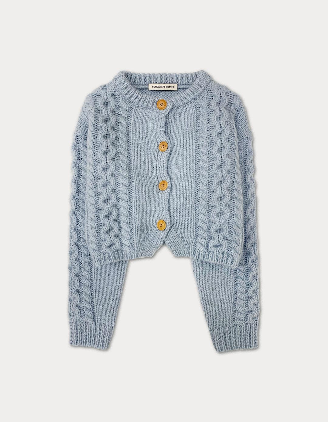 [preview] Woodbutton cable cardigan - light blue