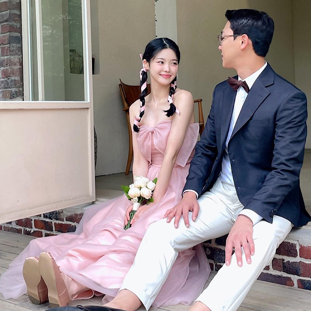 (대여) 플로라 핑크 리본 탑 드레스 튤 볼레로 셀프웨딩 촬영 연주회 2부드레스
