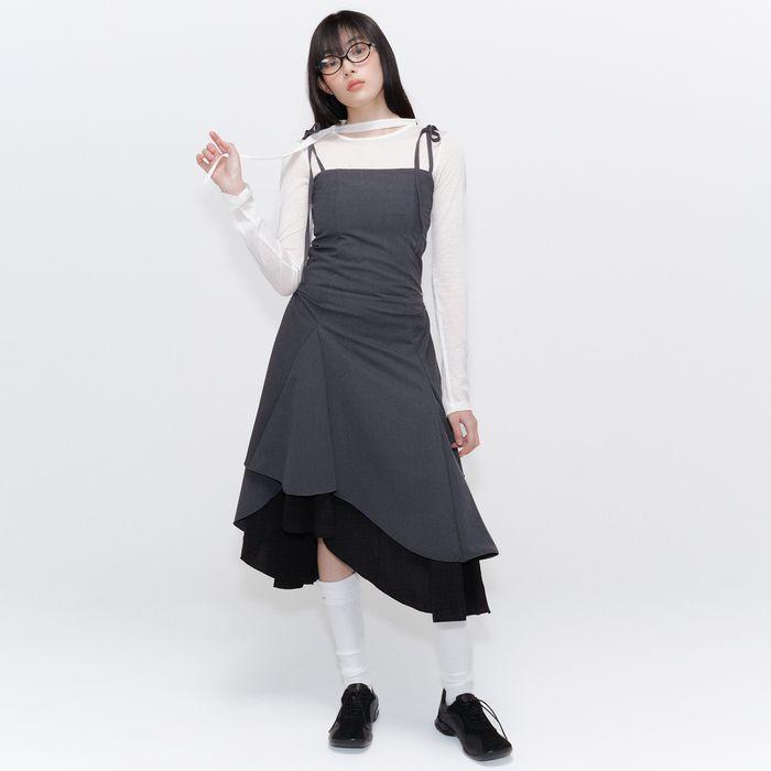 Unbalanced layered one piece CHARCOAL