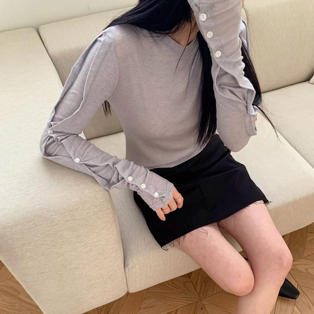 (아이 당일) 레토 - 텐셀 소매 버튼 슬림 긴팔 티셔츠 (4colors/setup)