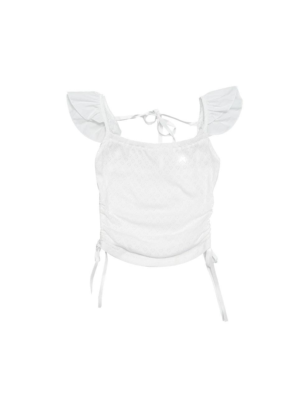 Flying Sleeve Love Jacquard Camisole - S / white(presale)