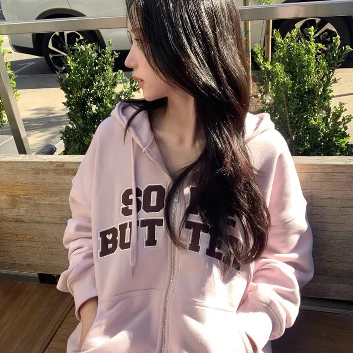 [3rd] Satin Heart Logo Hoodie Zip-Up - Light Pink