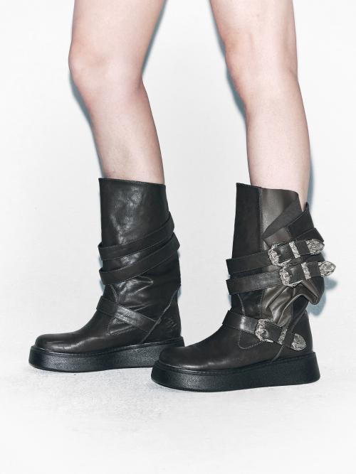 WESTERN BUCKLE FOLDING BOOTS DARK KHAKI