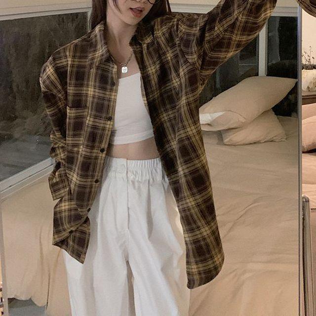 체크 카라 버튼 루즈핏 셔츠 남방 데이트룩 데일리룩 소개팅룩 여친룩 오피스룩 출근룩 공항룩