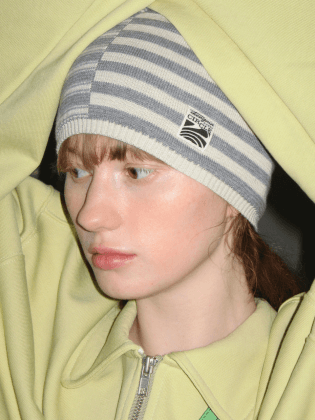 STRIPE COLOR BLOCK BEANIE (MELANGE GREY)