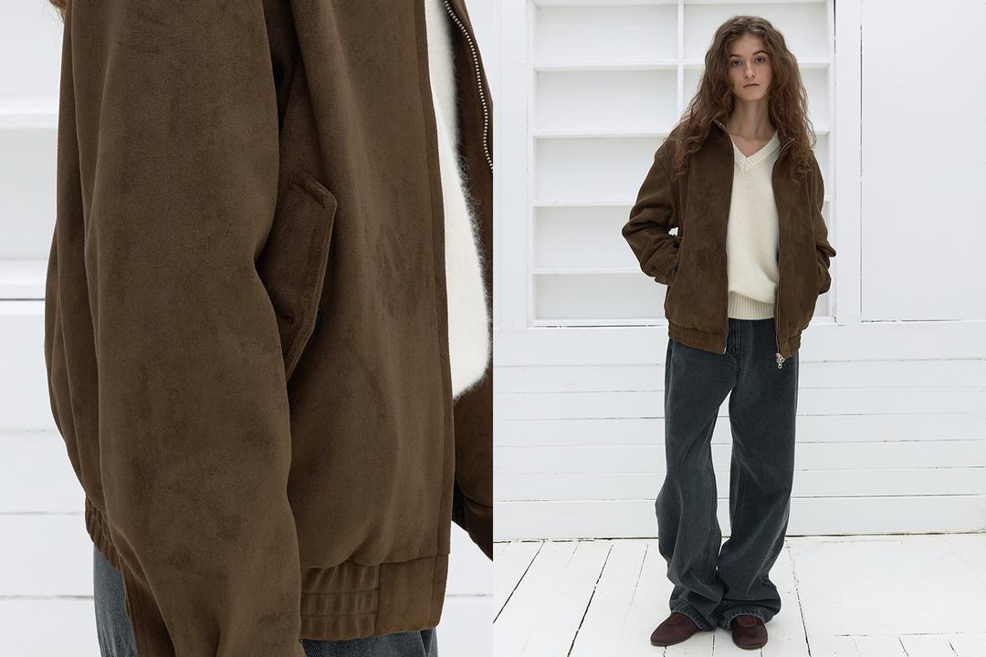 High neck suede harrington jacket (camel)