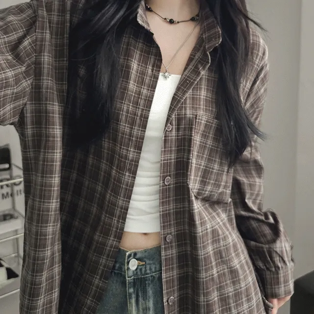 [사계절🖤] 타토 잔체크 오버핏 간절기 긴팔 셔츠 3color