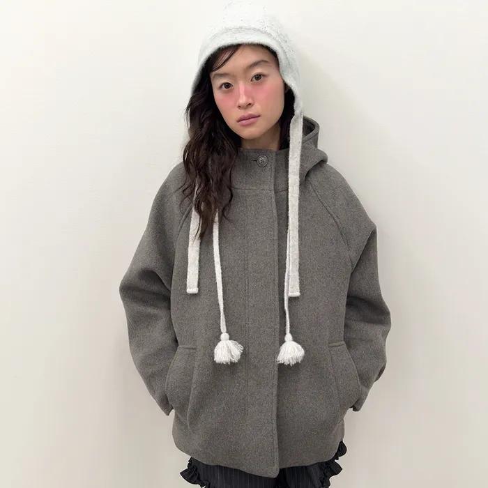 Hooded Half Coat [Gray]