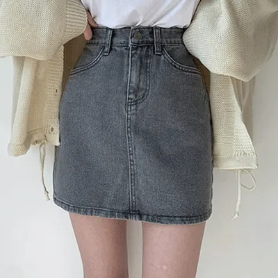 [ 주문폭주 / 색감대박 ] 탄탄 그레이 데님 스커트