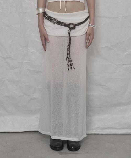 SEE-THROUGH SHIRRING LONG SKIRT SET WHITE