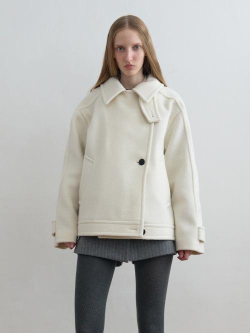 Wool High Neck Half Coat Ivory