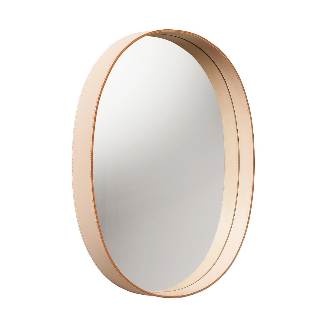 oval mirror natural leather