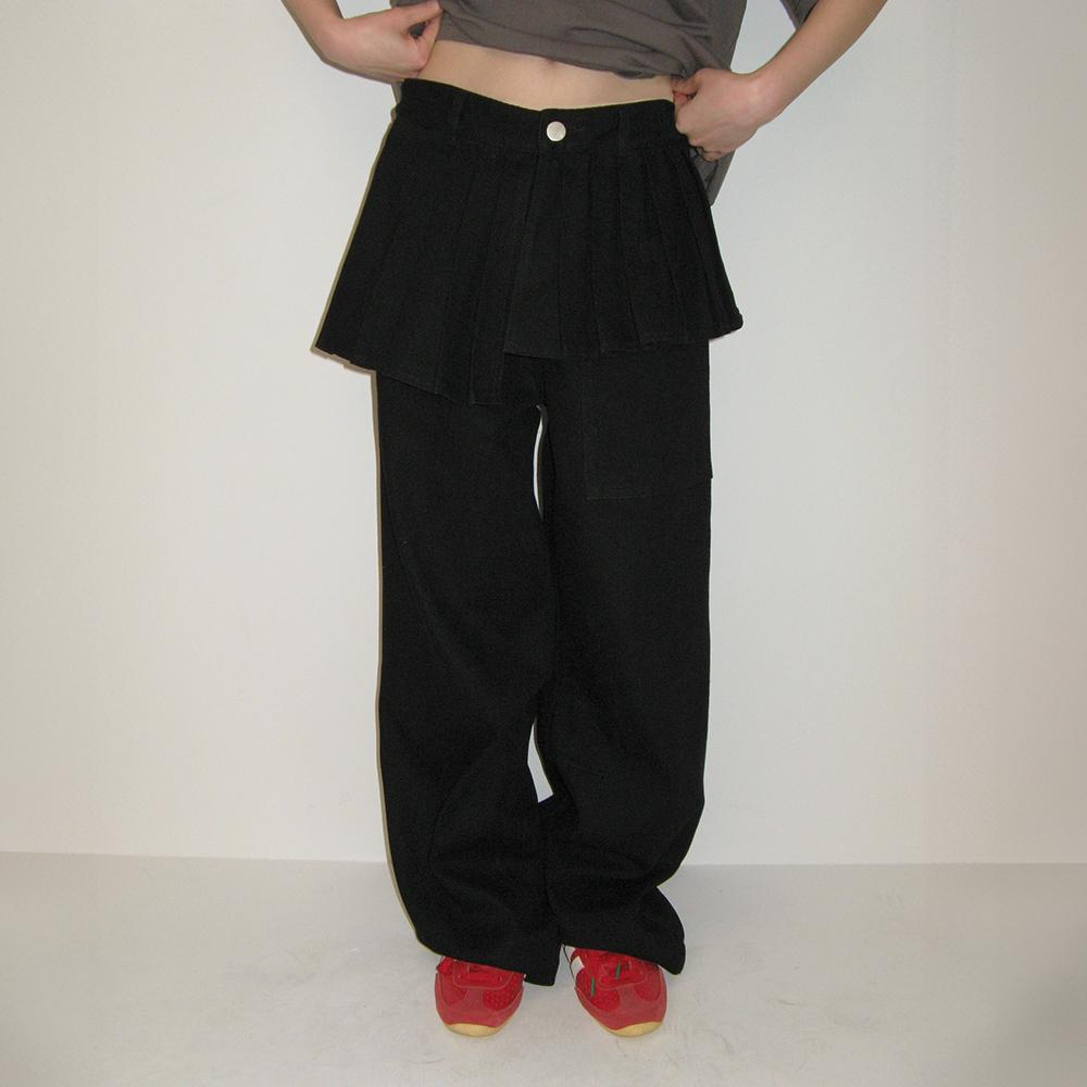 OFF BALANCE PLEAT LAYERED PANTS BLACK